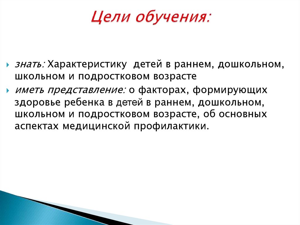 Цели обучения: