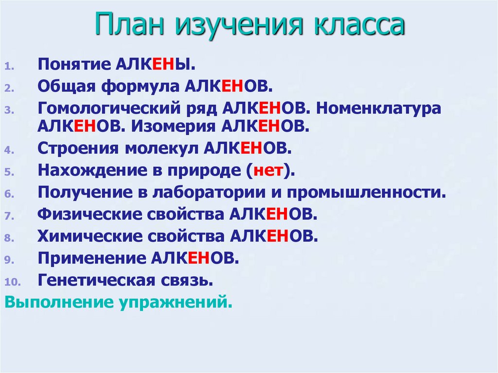 План изучения класса