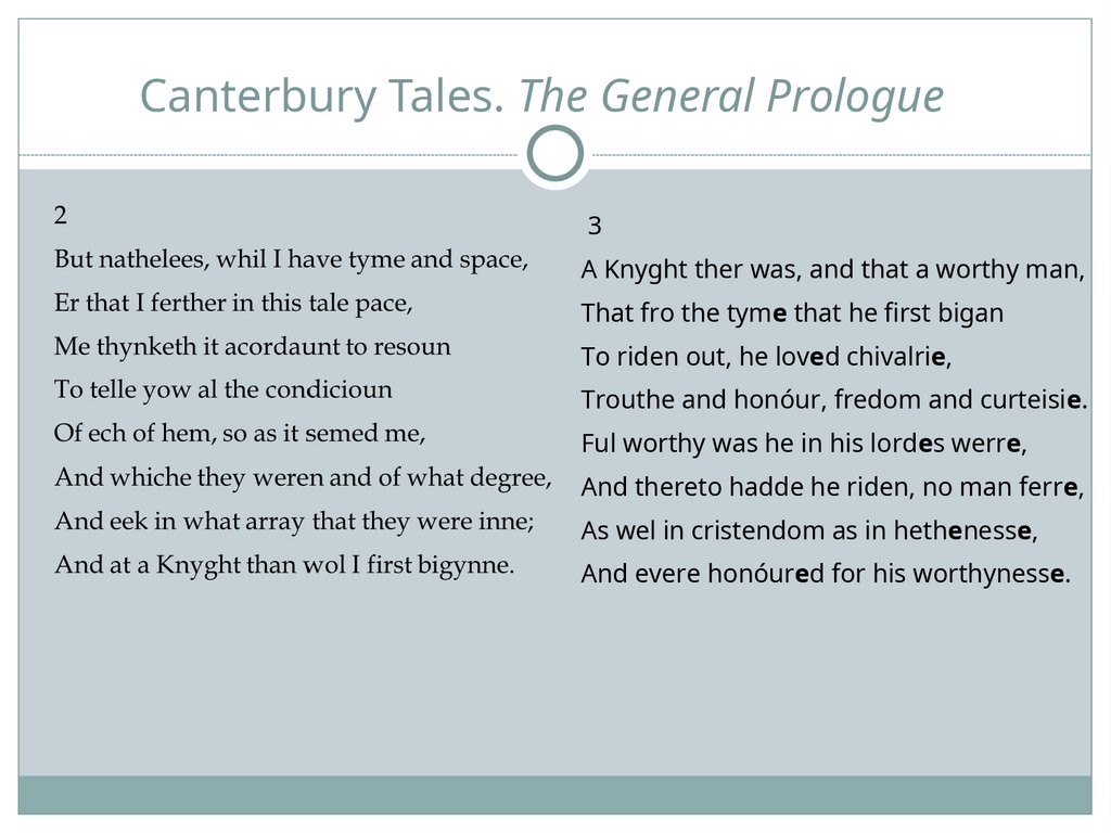 Canterbury Tales. The General Prologue