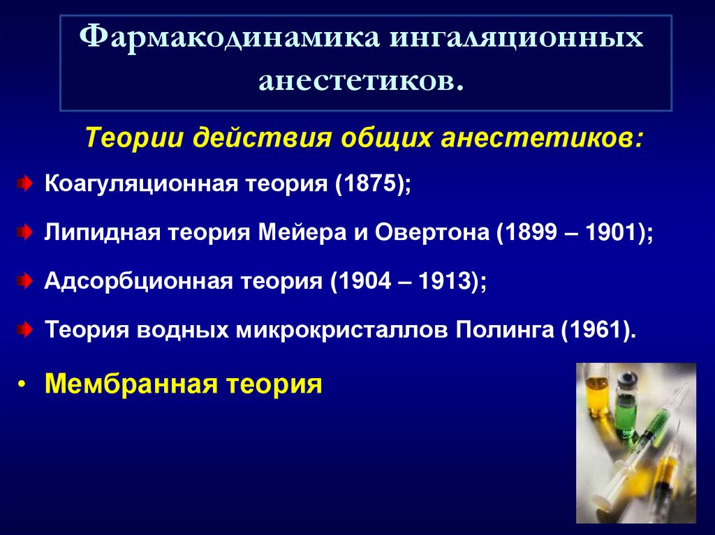 Фармакодинамика ингаляционных анестетиков.