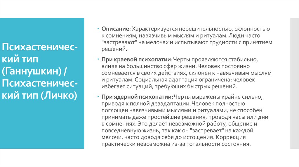Психастеничес-кий тип (Ганнушкин) / Психастеничес-кий тип (Личко)
