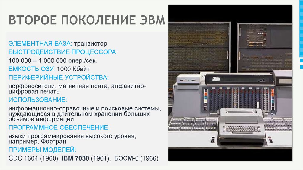 ВТОРОЕ ПОКОЛЕНИЕ ЭВМ