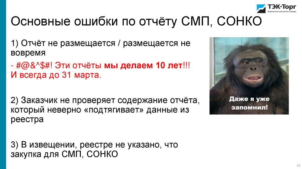 Основные ошибки по отчёту СМП, СОНКО