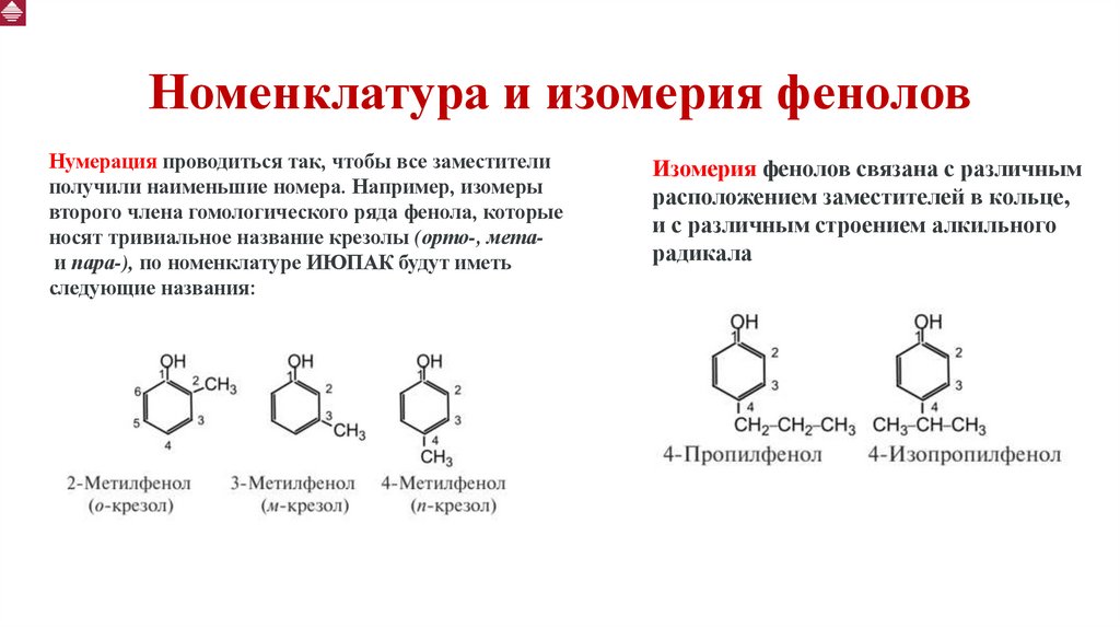 Номенклатура и изомерия фенолов