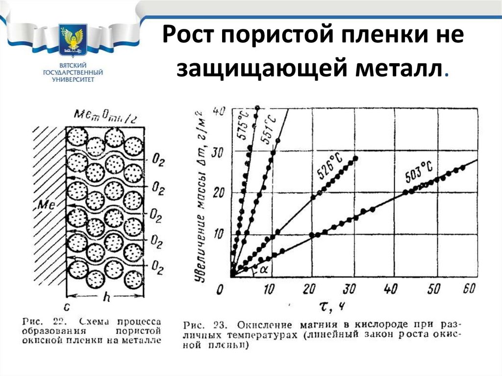 Рост пористой пленки не защищающей металл.