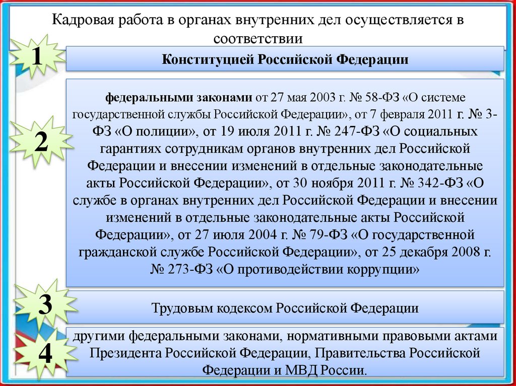 Кадровая работа в органах внутренних дел осуществляется в соответствии