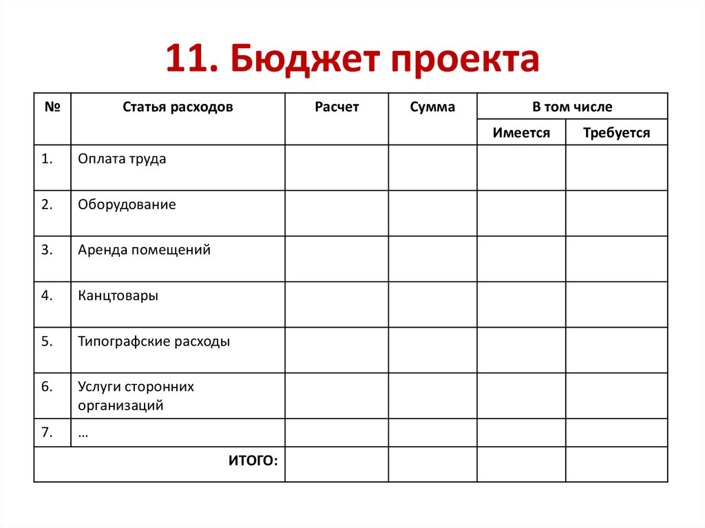 11. Бюджет проекта