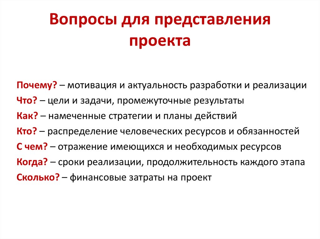 Вопросы для представления проекта