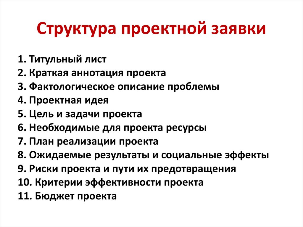 Структура проектной заявки