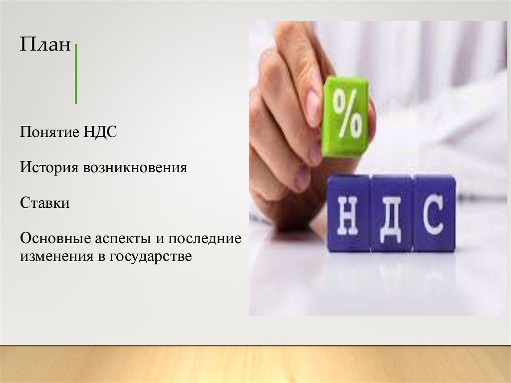 План Понятие НДС История возникновения Ставки Основные аспекты и последние изменения в государстве