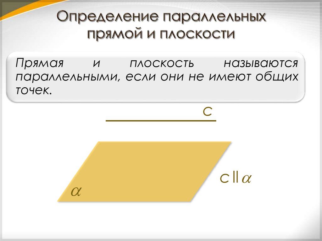 Определение параллельных прямой и плоскости