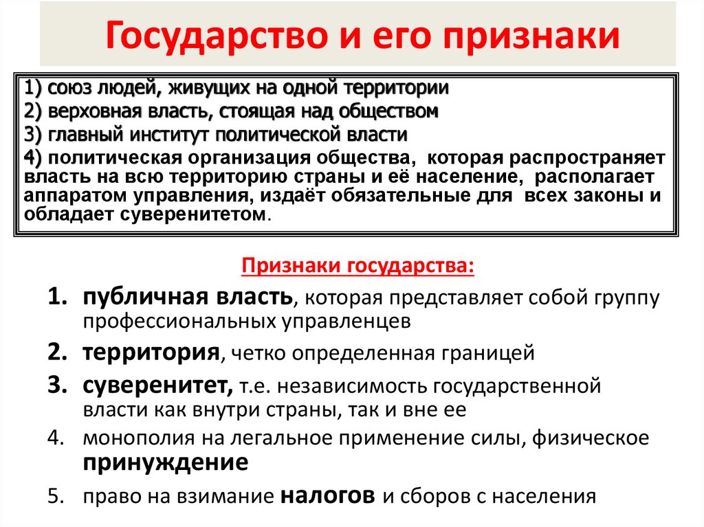 Государство и его признаки
