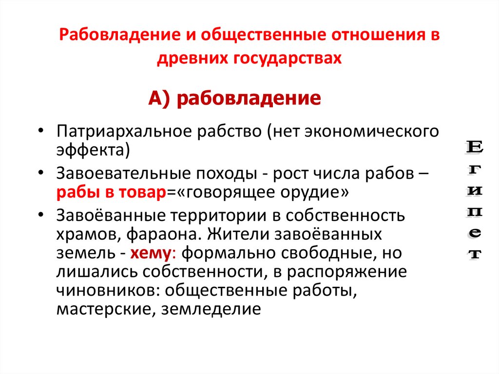 Рабовладение и общественные отношения в древних государствах