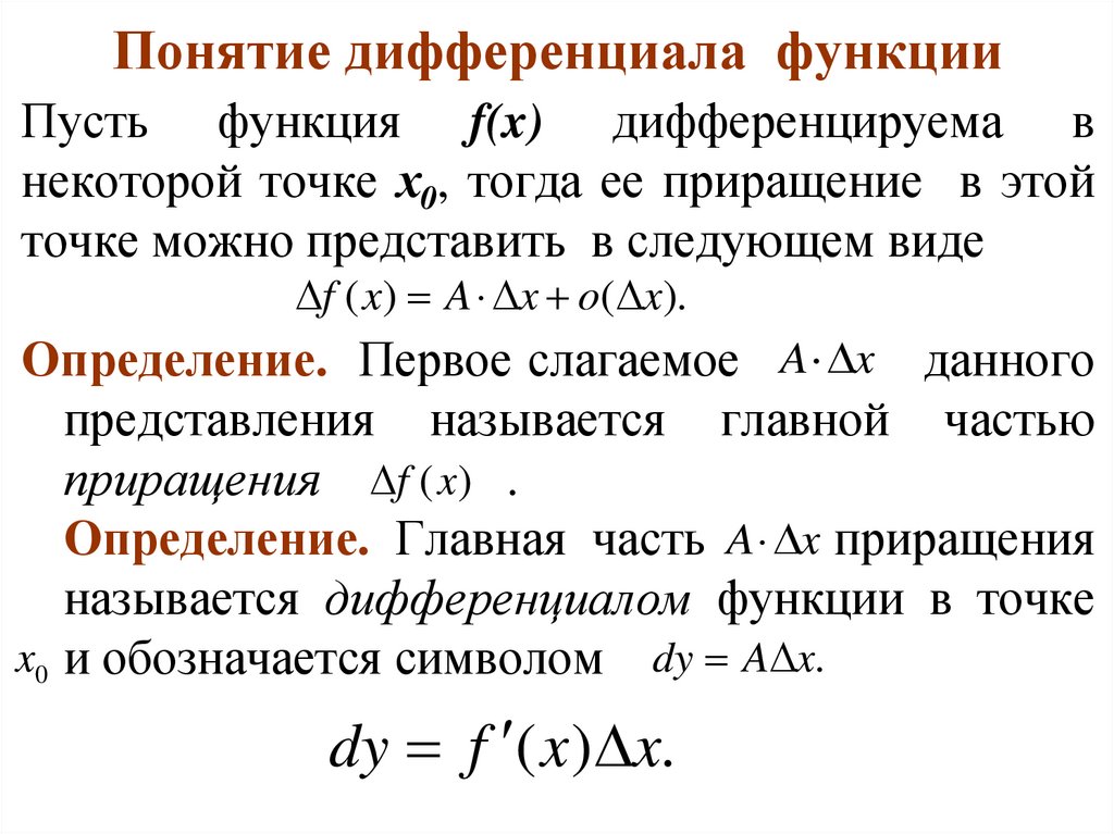 Понятие дифференциала функции