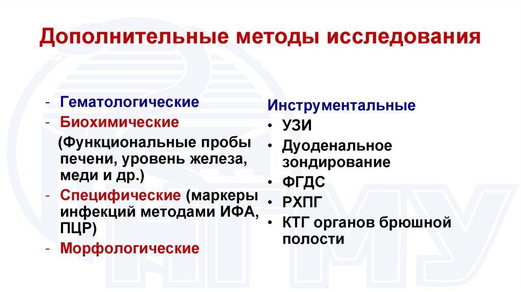 Дополнительные методы исследования
