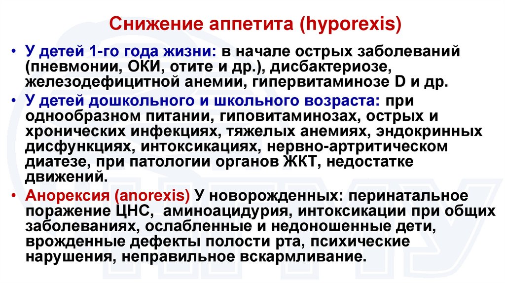 Снижение аппетита (hyporexis)
