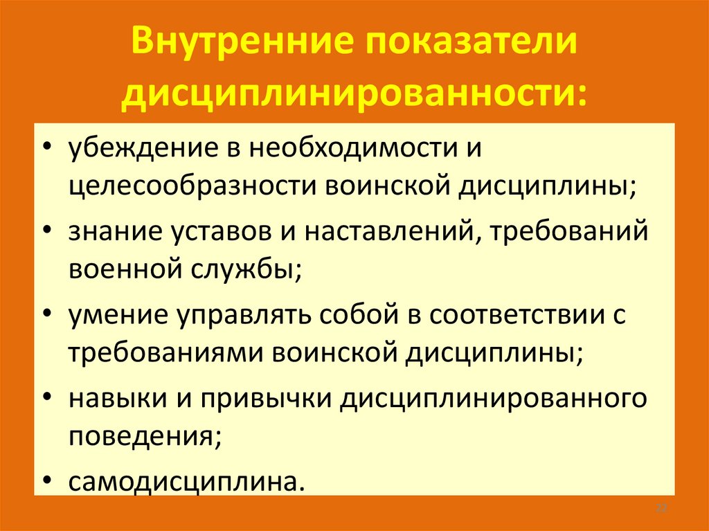 Внутренние показатели дисциплинированности: