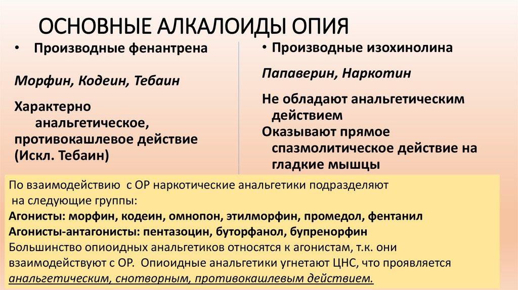 ОСНОВНЫЕ АЛКАЛОИДЫ ОПИЯ