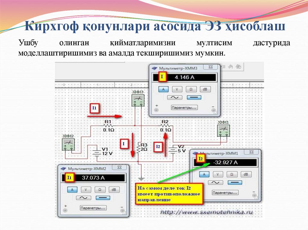 Кирхгоф қонунлари асосида ЭЗ ҳисоблаш