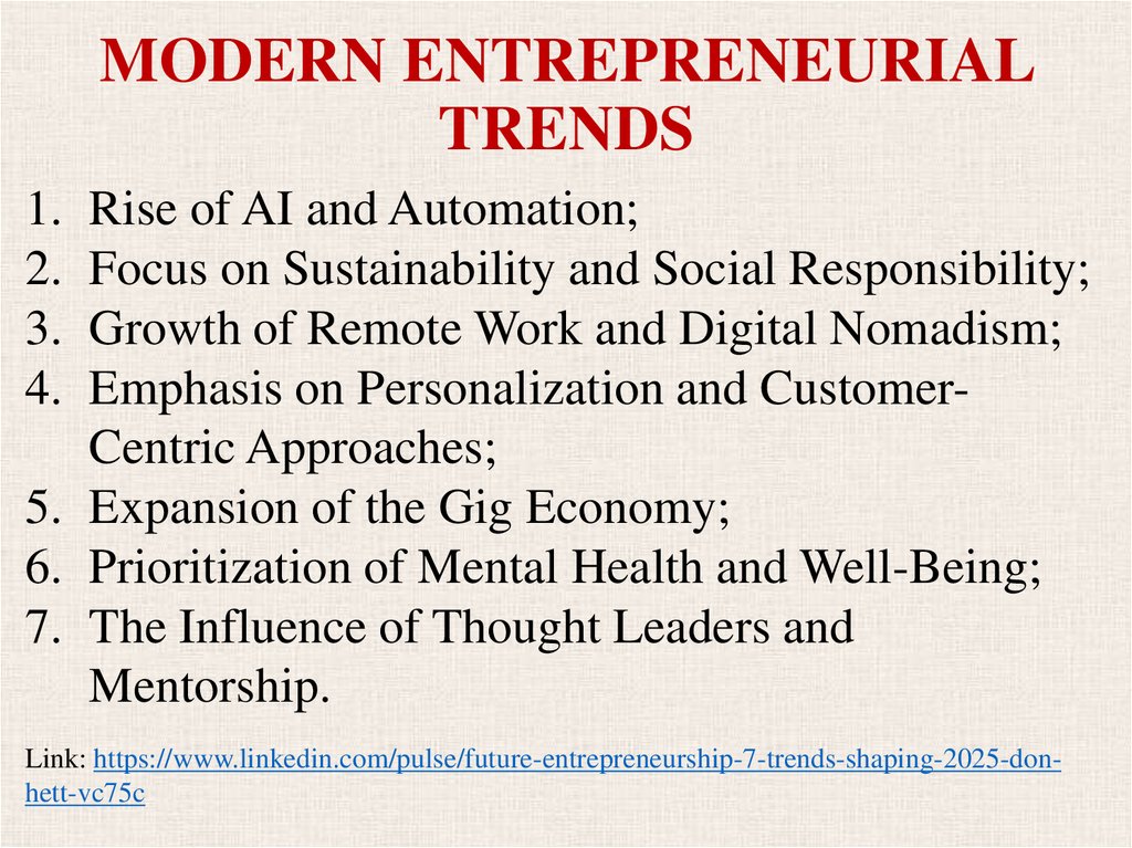 MODERN ENTREPRENEURIAL TRENDS