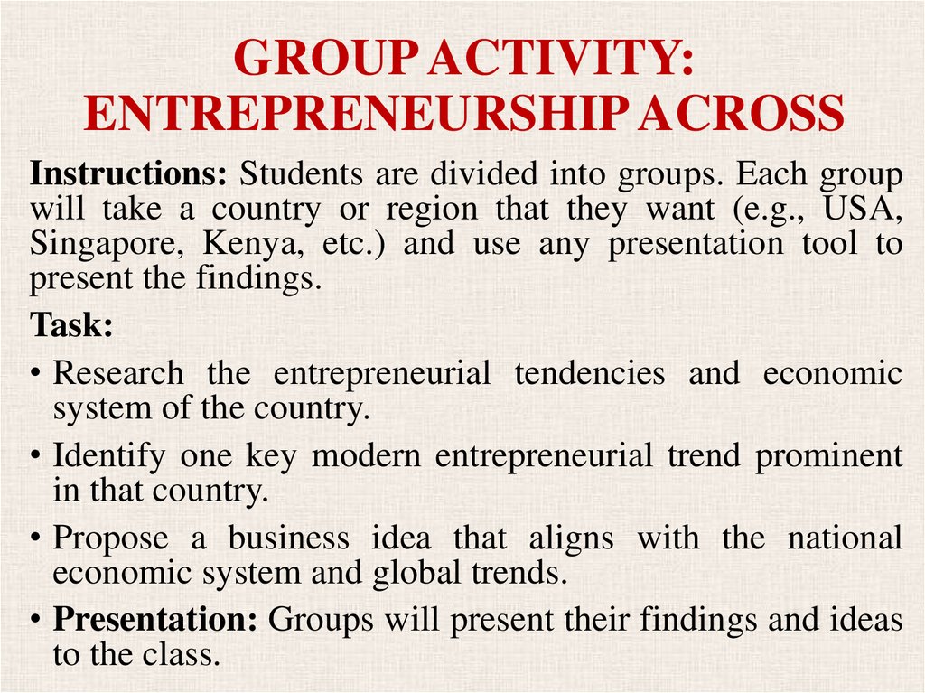 GROUP ACTIVITY: ENTREPRENEURSHIP ACROSS