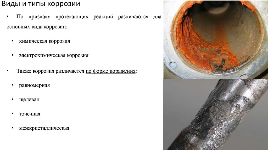 Виды и типы коррозии