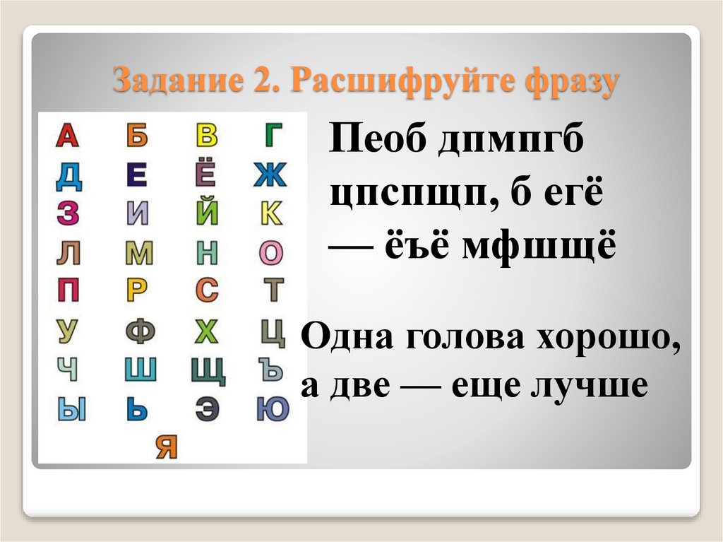 Задание 2. Расшифруйте фразу