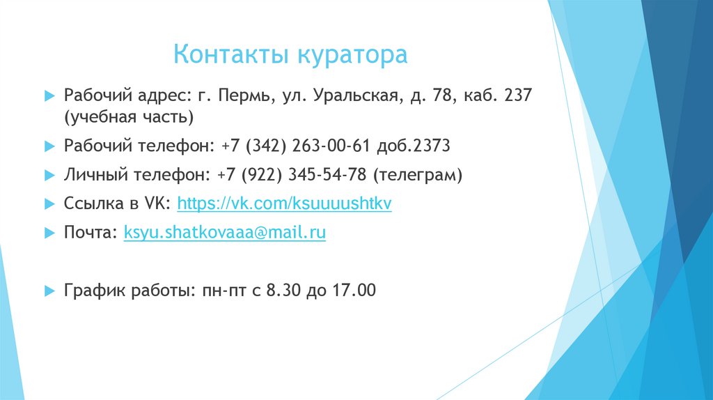 Контакты куратора