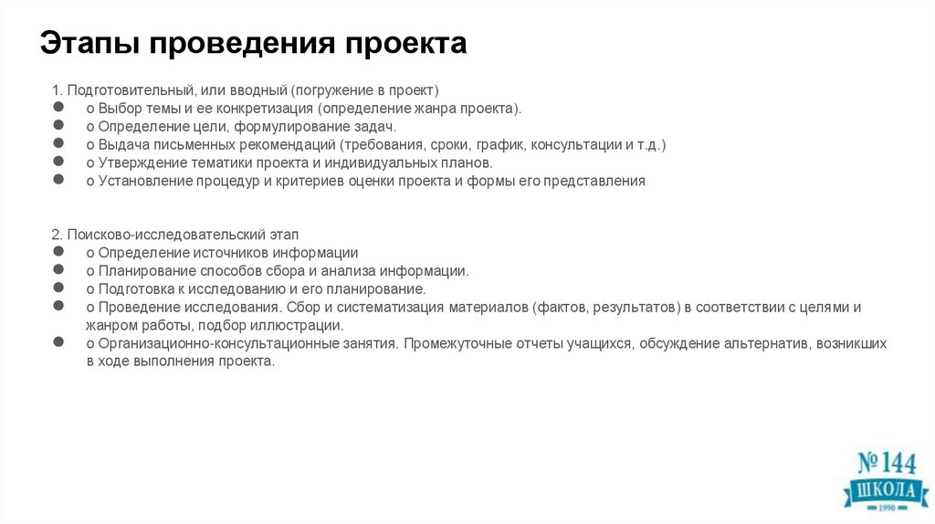 Этапы проведения проекта