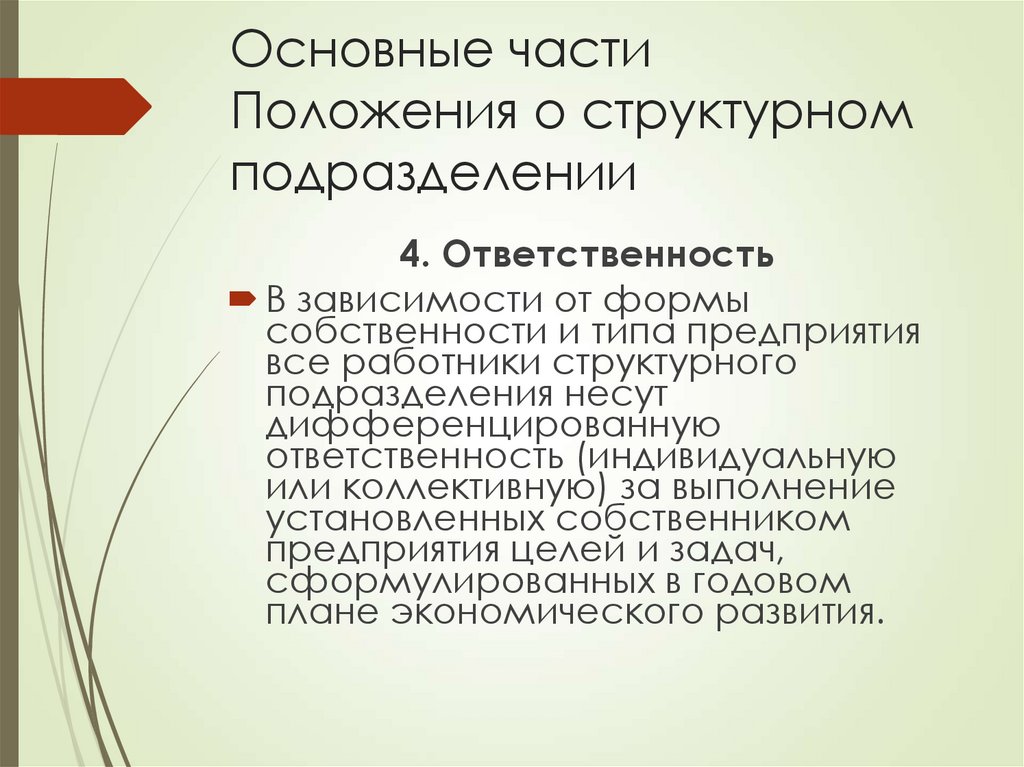 Основные части Положения о структурном подразделении