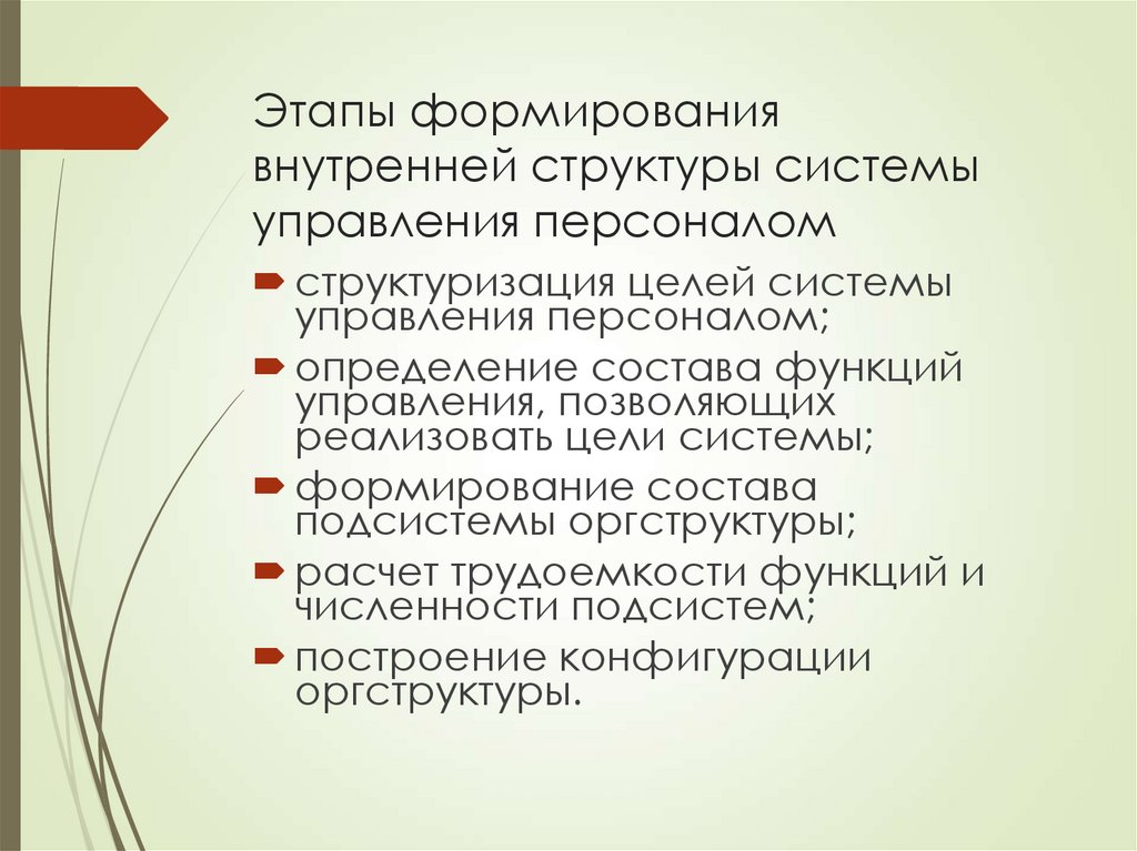 Этапы формирования внутренней структуры системы управления персоналом