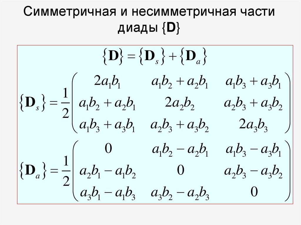 Симметричная и несимметричная части диады {D}