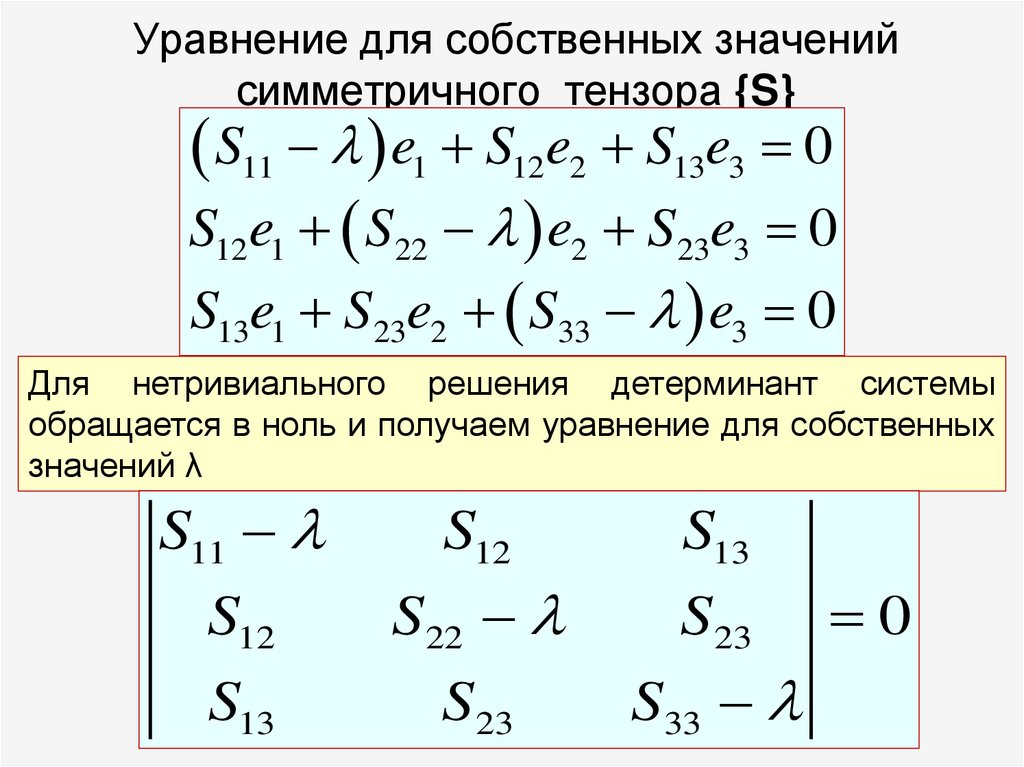 Уравнение для собственных значений симметричного тензора {S}