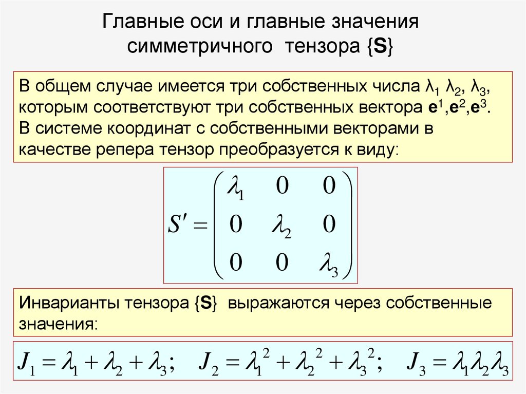 Главные оси и главные значения симметричного тензора {S}