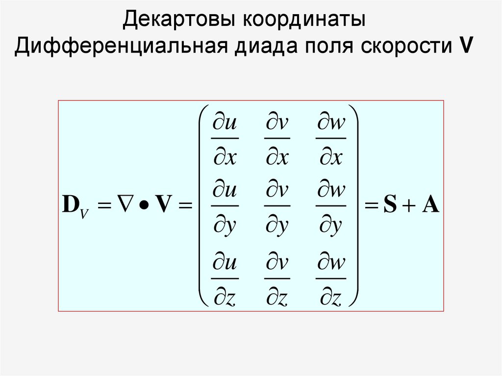 Декартовы координаты Дифференциальная диада поля скорости V
