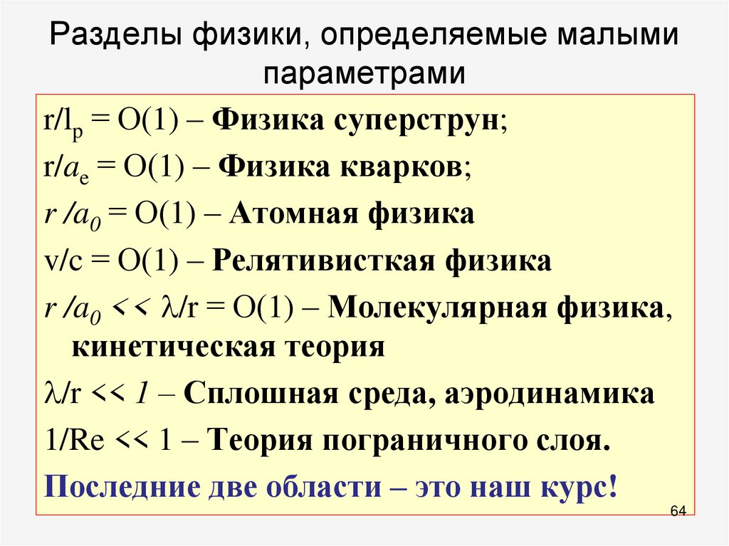 Разделы физики, определяемые малыми параметрами