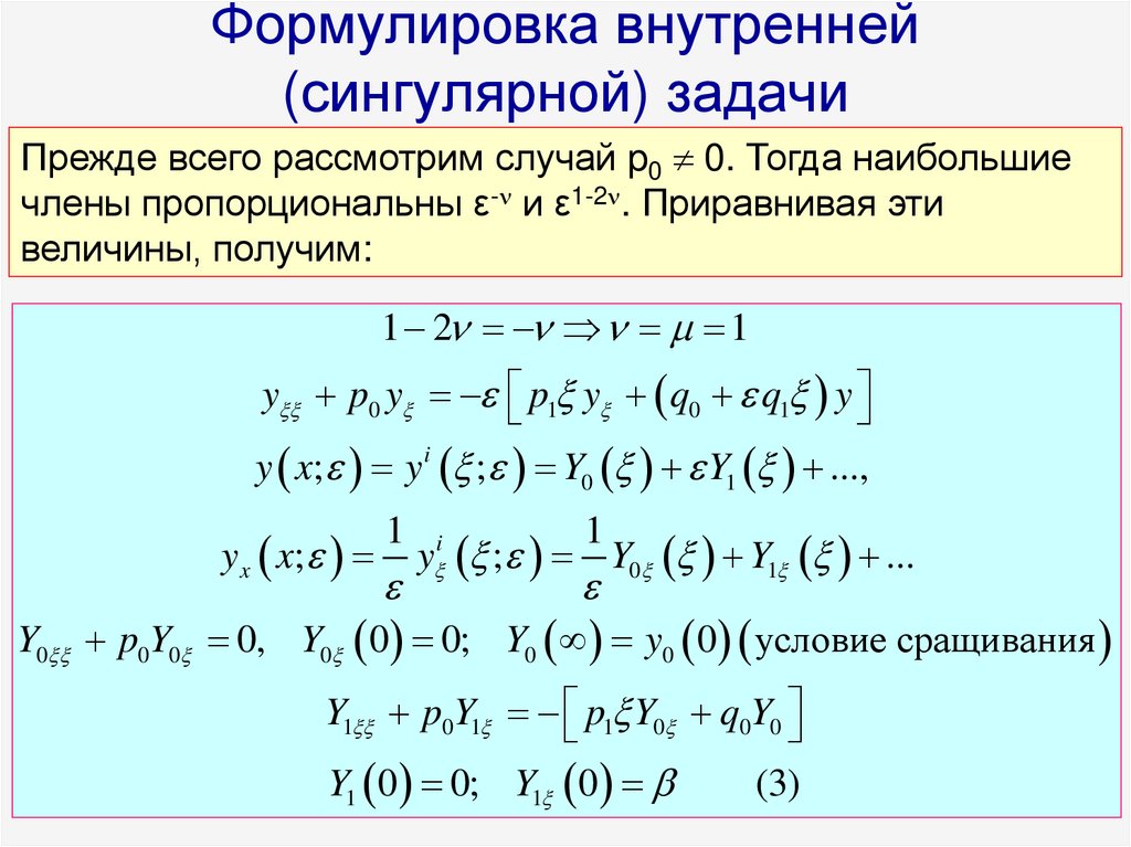 Формулировка внутренней (сингулярной) задачи