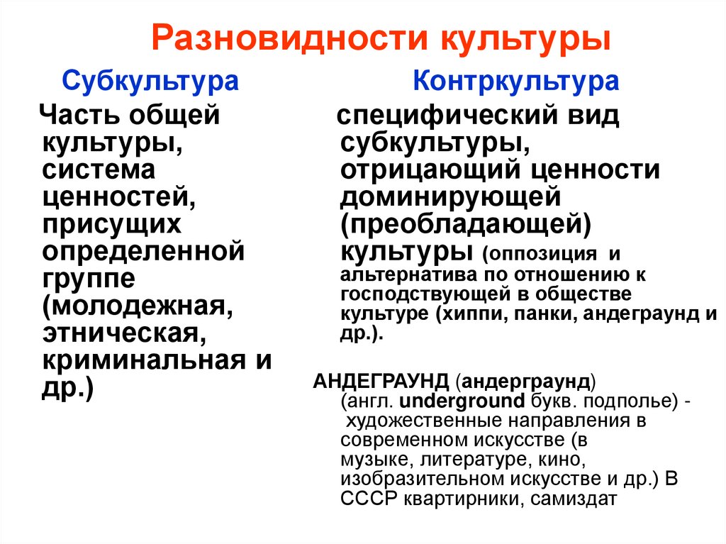 Разновидности культуры