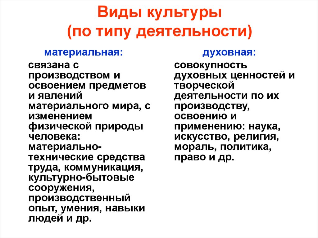 Виды культуры (по типу деятельности)