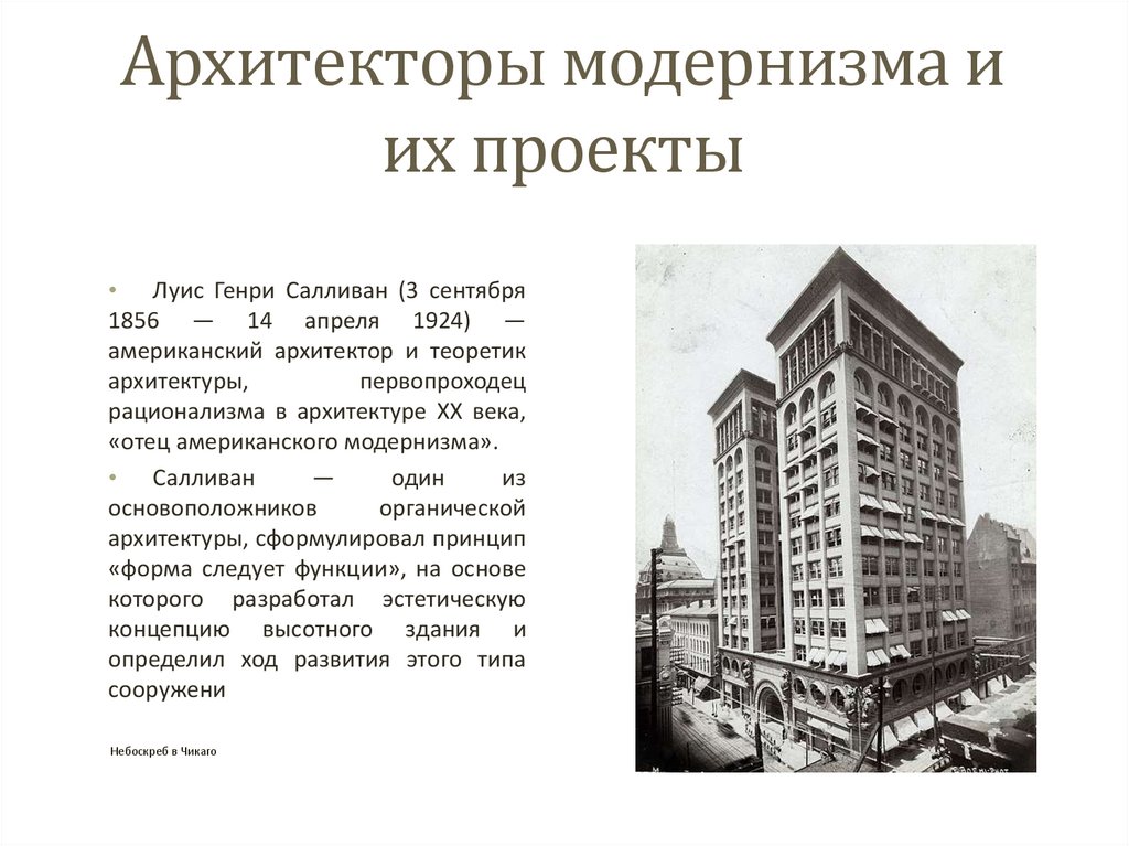 Архитекторы модернизма и их проекты