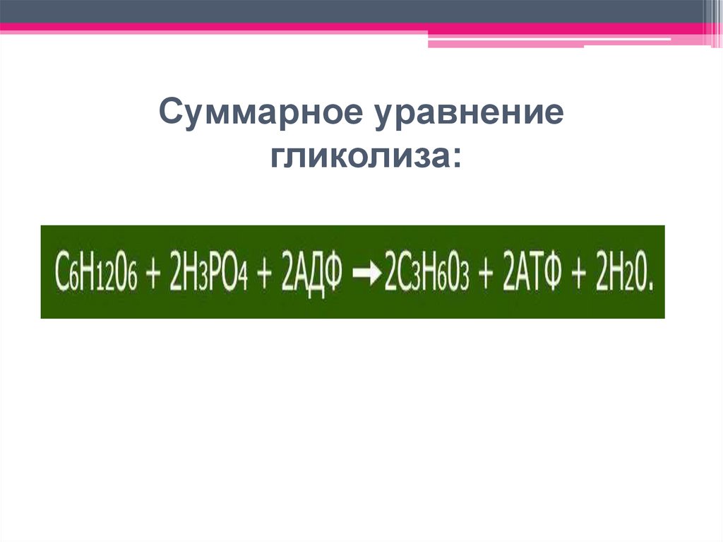Суммарное уравнение гликолиза: