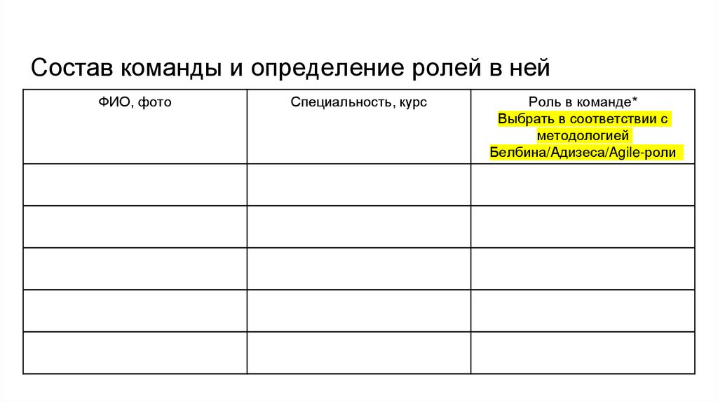 Состав команды и определение ролей в ней