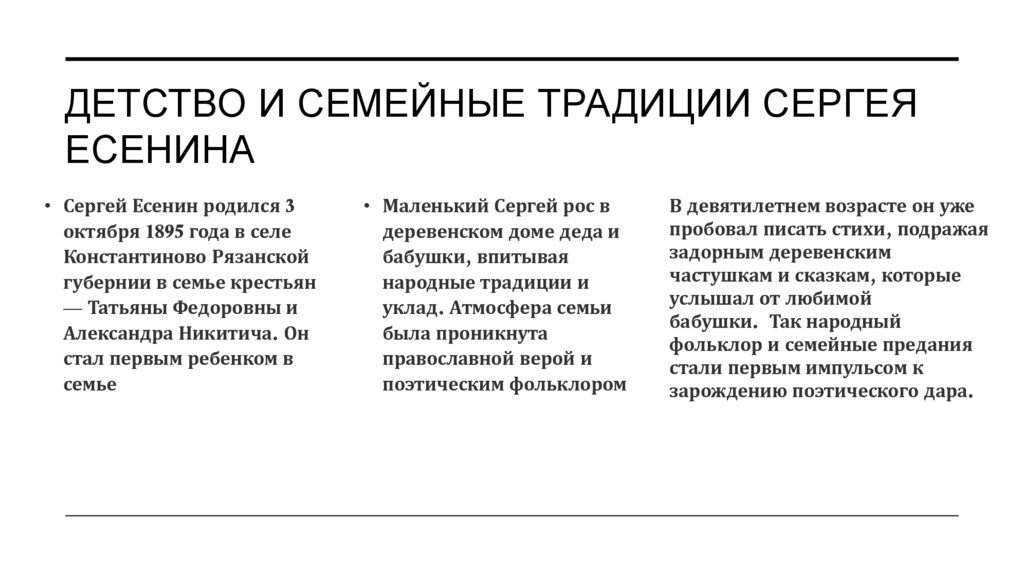 Детство и семейные традиции Сергея Есенина