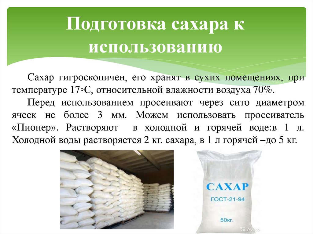 Подготовка сахара к использованию