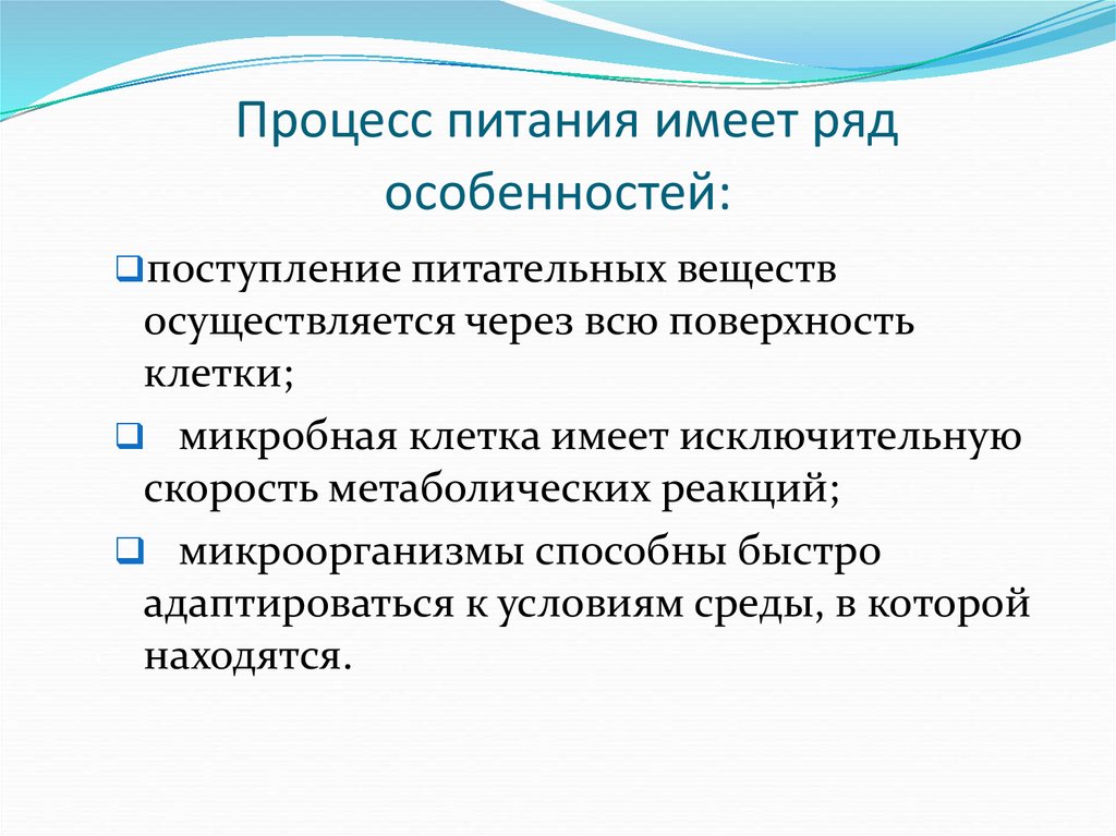 Процесс питания имеет ряд особенностей: