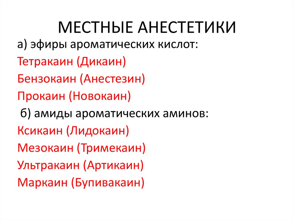 МЕСТНЫЕ АНЕСТЕТИКИ