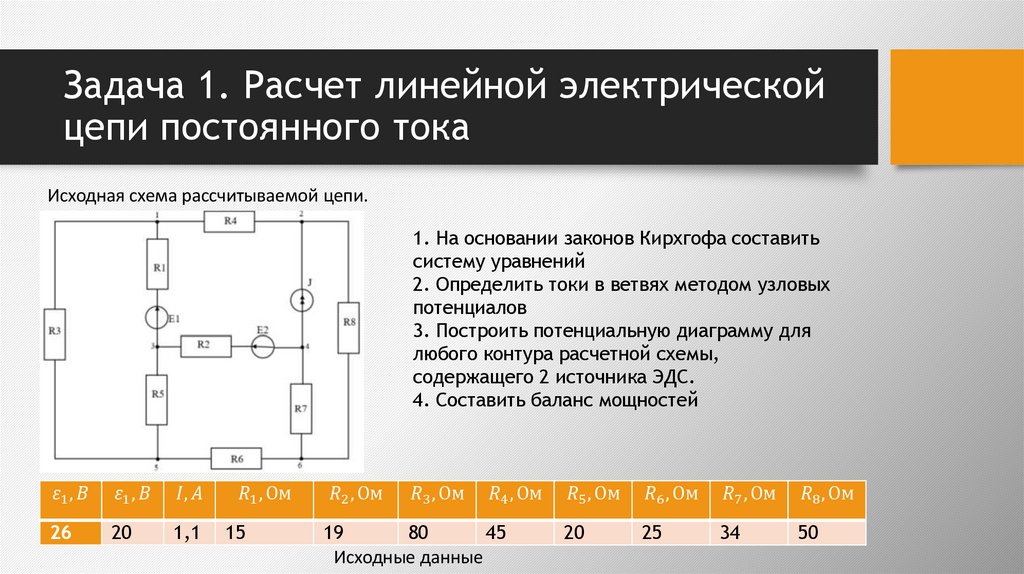 Задача 1. Расчет линейной электрической цепи постоянного тока