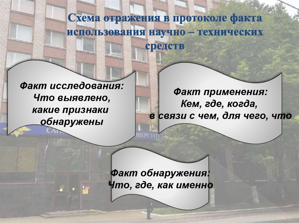 Схема отражения в протоколе факта использования научно – технических средств