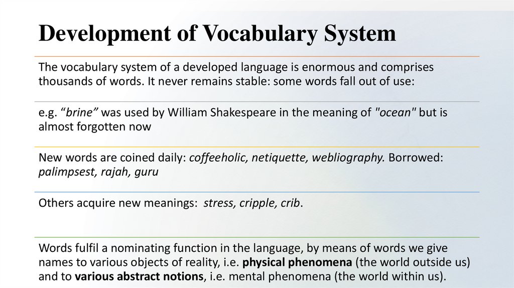 Development of Vocabulary System