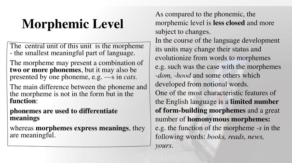 Morphemic Level